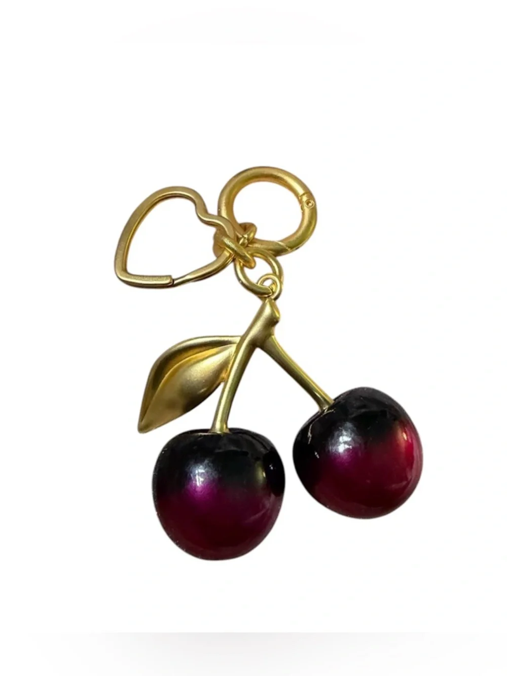 Gold‎ Cherry Keychain Bag Charm with Purple to-Black Ombre Cherries